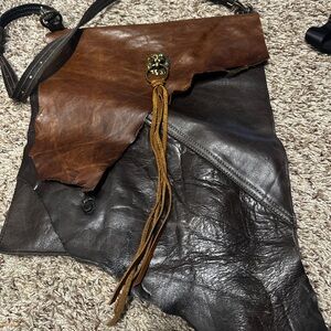 Brown and Black Leather Crossbody Bag